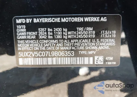 2020 BMW X4 M40I z USA, uszkodzony, nr VIN 5UX2V5C07L9B06353